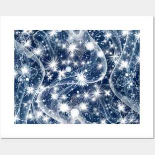 Sparkly seasonal lights with white stars and snowflakes Posters and Art